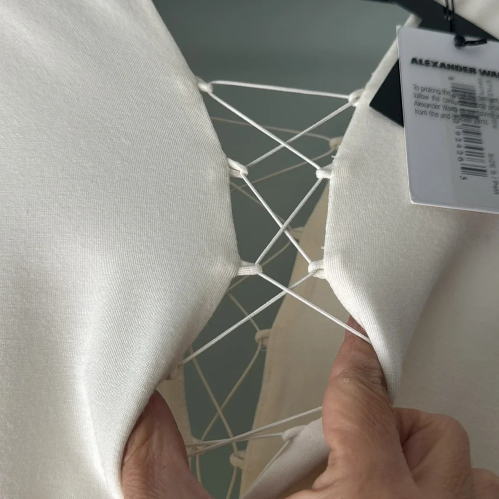 Alexander T Wang white plunging lace up front & back bodysuit - Picture 12 of 14